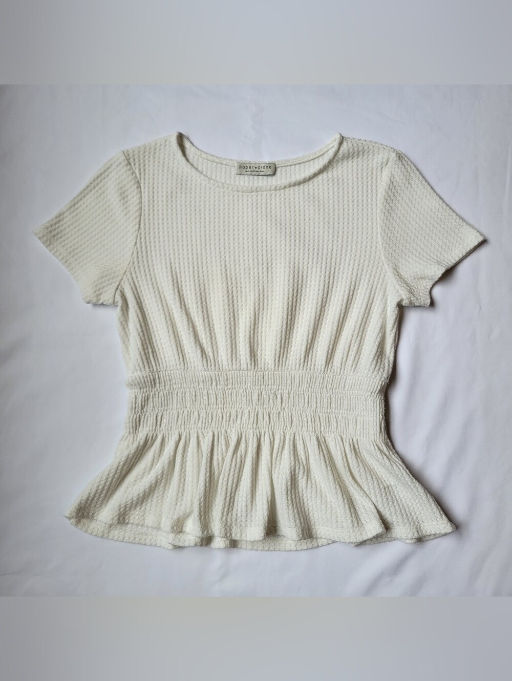 Paper Crane Waffle Knit Fit And Flare Top Womens Small White Cream